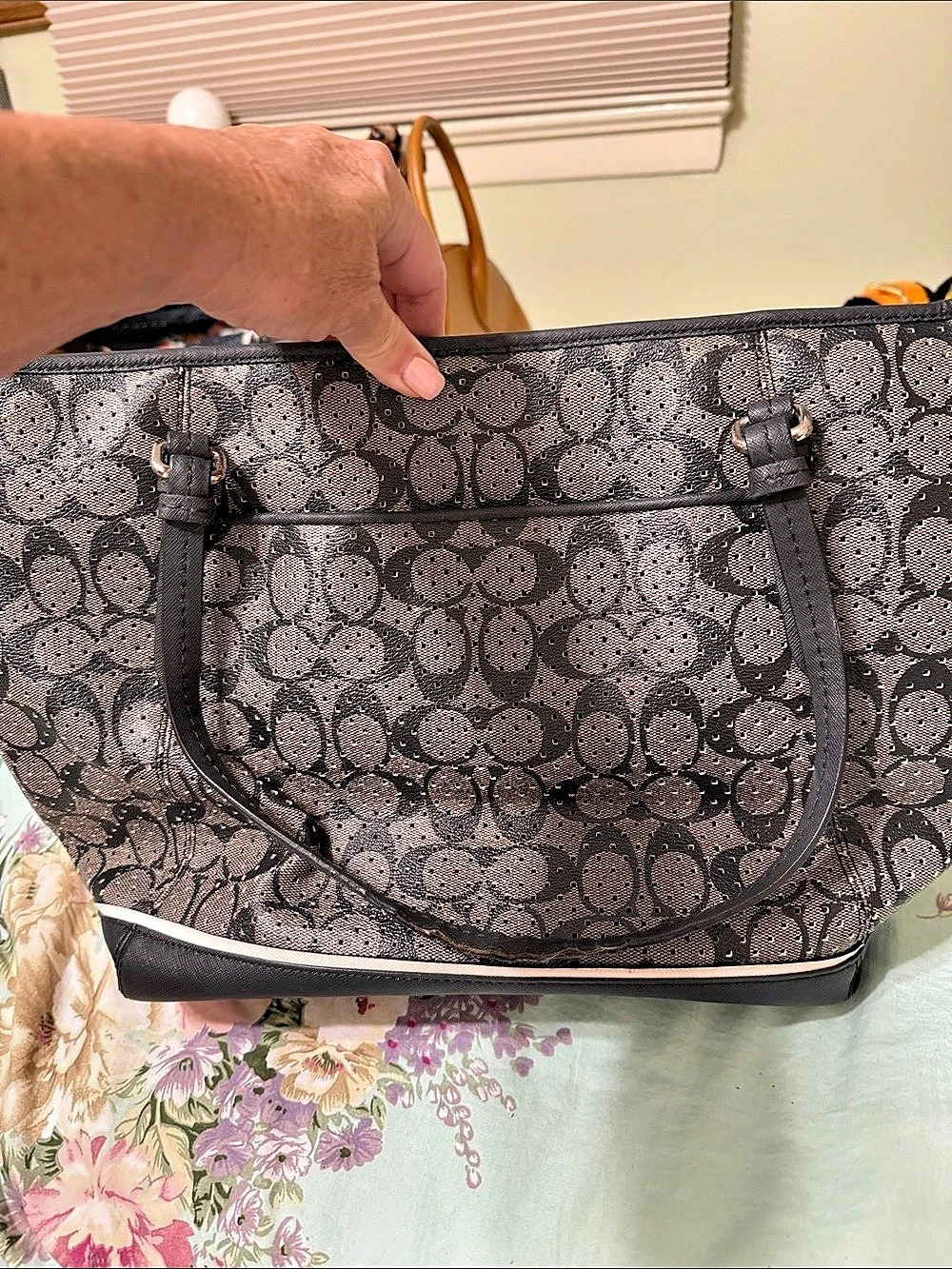 Coach Signature Stripe Tote Signature Canvas Tote in Black & Brown